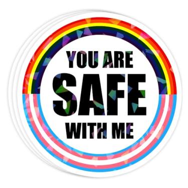 Imagem de (3 peças) Adesivo holográfico You are Safe with Me LGBTQ Pride Day Presentes LGBT Decalque para Laptop Garrafa de Água Telefone Capacete de Carro 7,6 cm
