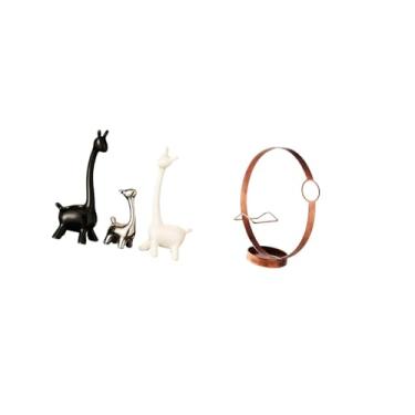 Imagem de Fenteer Estátua de Girafa de Cerâmica Moderna E Suporte de Garrafa de Vinho de Ferro, Organizador Criativo de Mesa Central para Mesa de Escritório, Estante, D