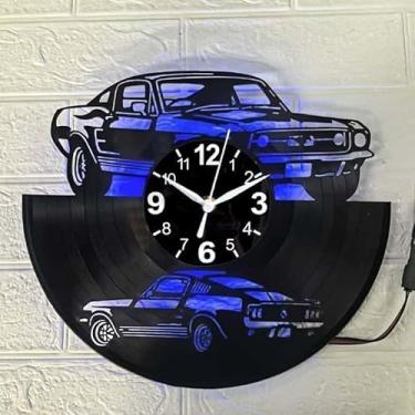 Imagem de Relógio de parede clássico com disco de vinil Muscle Car, decorações de parede criativas surpresa, 30 cm de diâmetro, preto