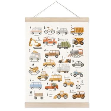 Imagem de Welshower Moldura para pôster de berçário do alfabeto de transporte, arte educacional de parede, decoração para sala de aula, crianças, berçário, quarto, sala de jogos, 30 x 40 cm