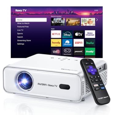 Imagem de Aurzen Eazze D1R Roku TV Smart Projetor com WiFi e Bluetooth Auto Focus & Keystone, DoIby Audio, Zoom, Filme Nativo 1080P, Mini Projetor Portátil Externo, Branco