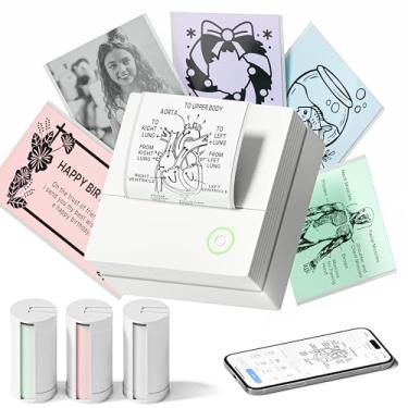 Imagem de TYPONOS Impressora de adesivos, mini impressora PM290, máquina de fazer adesivos Bluetooth com 3 rolos de papel, cápsula de impressão portátil para notas de estudo, diário, listas, fotos, presentes