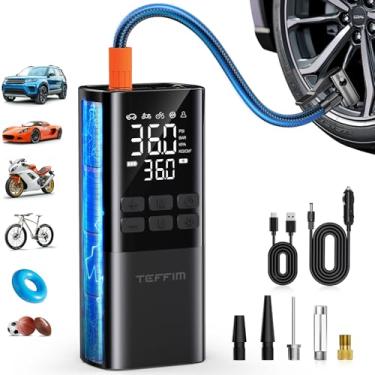 Imagem de Compressor de ar portátil para inflador de pneu – bomba de ar para pneus de carro, portátil para carro com medidor de pressão, inflador de pneu com luz LED, para bicicleta, motocicleta, bolas