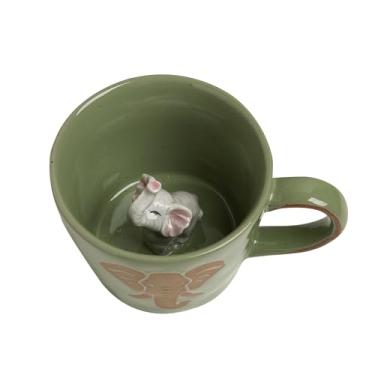 Imagem de DIHOclub Caneca de café de cerâmica 3D Wild Animal Inside 340 g (elefante verde)