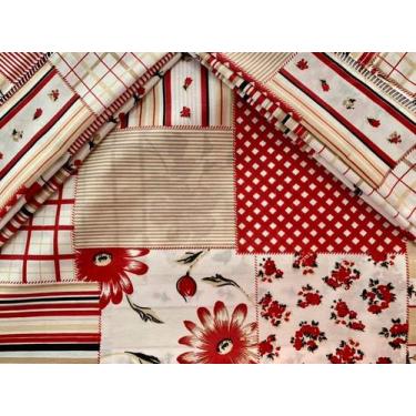 Imagem de Jogo de Lençol Casal Queen 3 Peças Patchwork Vermelho 100% Algodão - B