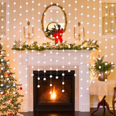 Imagem de Hahafelt Conjunto de 24 bolas de neve falsas de inverno, guirlanda de pompom branco, decorações de pendurar para festas de Natal de algodão artificial, bolas de neve falsas, decoração para festas