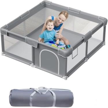 Imagem de Cercadinho para Bebê 150x180x68cm Dobrável Portátil – Chiqueirinho Infantil com Zíper, Malha Respirável, Estrutura Reforçada e Base Antiderrapante, Ideal para Casa e Viagem, Montagem Rápida