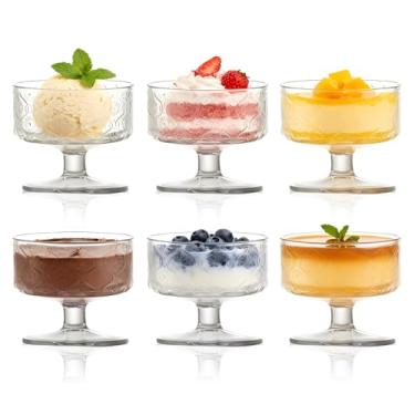 Imagem de DTREEL 6 peças tigelas de sobremesa de vidro Sundae sorvete de haste curta girassóis camarão copos de coquetel aperitivo saladas de frutas pratos de pudim com pé sobremesa Sundae tigelas de coquetel