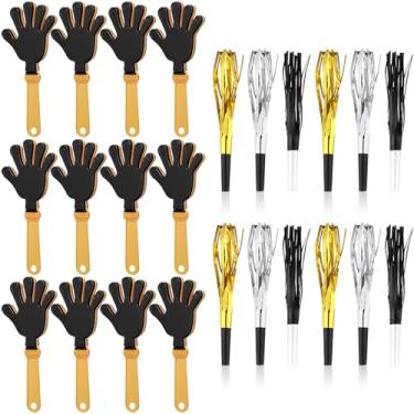 Imagem de 24 Pcs New Years Eve Party Noisemakers Supplies New Year Party Kit Includes 12 Hand Clappers 12 Metallic Fringed Party Blowers for 2026 New Years Party Supplies (Gold, Silver, Black)