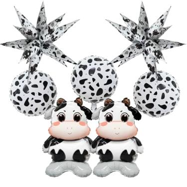 Imagem de Cow Balloon Set Black and White Foil Balloons, Exploding-Stars Cowboy Farm Animal Birthday Party Decorations