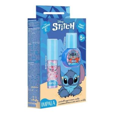 Imagem de Kit Esmalte Impala Brilho Labial Stitch Unha Disney Infantil