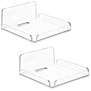 Imagem de Neyauo 2 peças de prateleira flutuante de acrílico pequena prateleira de parede adesivo prateleiras flutuantes sem broca para quarto, banheiro, cozinha, sala de estar
