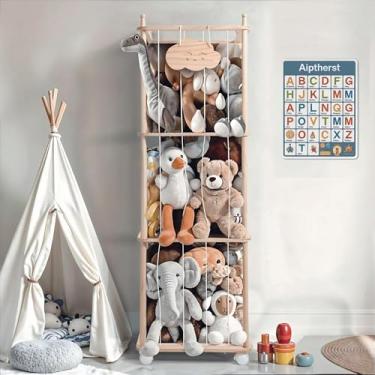 Imagem de URMMIY Organizador de brinquedos macios de madeira para animais de pelúcia, para berçário, zoológico, perfeito para quarto de criança, berçário e sala de jogos - 137 cm
