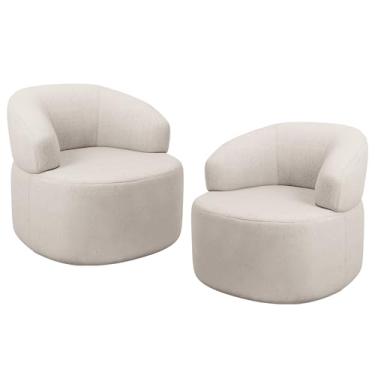 Imagem de Kit 02 Poltronas Giratória Orgânica Para Sala de Estar Living Helena L02 Linho Cru - Lyam Decor