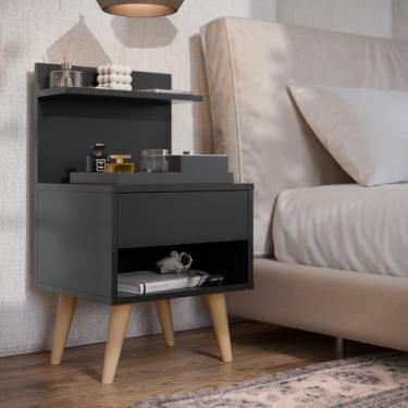 Imagem de Mesa de Cabeceira Retrô Multiuso com Prateleira e Gaveta Astra (1UN PRETO)