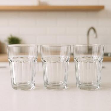 Imagem de Copos de Vidro, 350ml, Transparente, Kit com 3 Peças, Design Anatômico, Empilhável, Resistente, para Bebidas, Uso Doméstico e Comercial