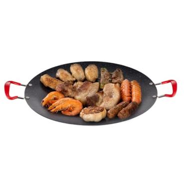 Imagem de Shakven Panela para churrasqueira interna, Panela para churrasqueira - Grelha de fogão para churrasco Panela coreana,Churrasqueira coreana com alça de silicone, frigideira redonda, grelha coreana