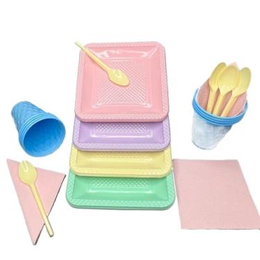 Imagem de Kit 180 Itens Festa Aniversário Completo Candy Pastel Descartável Pratinho Copo Colher Guardanapo P/ 40 Pessoas (Sortidos 1)