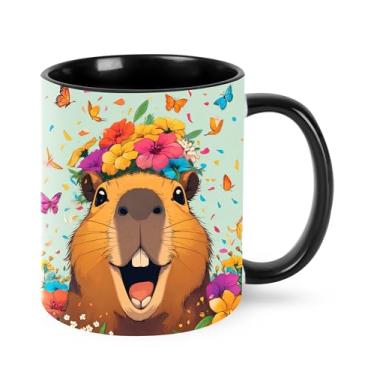 Imagem de Yrebyou Capybara Caneca de café 325 ml xícara de chá de cerâmica para mulheres homens presentes de aniversário Natal escritório casa microondas novidade engraçada