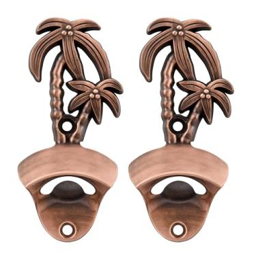 Imagem de Jumiok Abridor de garrafas vintage para parede, palmeira, cerveja, parafuso, para festa temática na praia (cobre antigo)