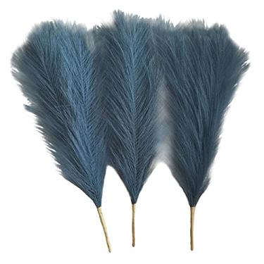 Imagem de Arranjo de flores de dos pampas secos 3 peças fragmites flor de junco para decoração de mento, Azul verde