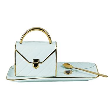 Imagem de Matybobe Conjunto especial de caneca de café em forma de bolsa com pires e colher xícara de café de 310 ml xícara de chá de cerâmica presente de festival de aniversário para mãe avó esposa namorada