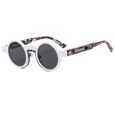 Imagem de Óculos de Sol Redondos Masculinos Pequenos Estilo Punk Feminino Degradê UV400 para Esportes ao Ar Livre, Corrida e Ciclismo, Branco e Cinza