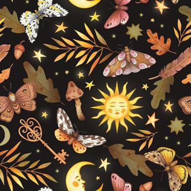 Imagem de Papel de parede Sun and Butterflies Peel and Stick, folhas douradas, autoadesivo, papel de parede floral removível para locatário de quarto, papel de contato amigável para quarto, banheiro, prateleira