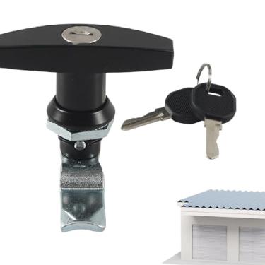 Imagem de Fechadura com maçaneta RV T, fechadura com maçaneta em T - Kit de fechadura de porta de garagem em liga de zinco com 2 chaves | de peças de alça em T de reposição para portas de galpões, caixas