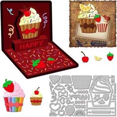 Imagem de Cupcakes 3D Cortes de metal para cupcake, cartão de felicitações para corte de metal, cupcakes de aniversário, matrizes de corte para álbum de fotos faça você mesmo, álbum de fotos, cartão de papel