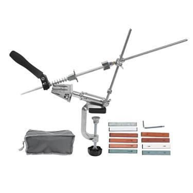 Imagem de Conjunto de pedras de afiar facas Kit de pedra de amolar Suporte giratório com rotação de 360 ​​° com 10 pedras de afiar para cozinha Caça Canivetes Tesouras Cinzéis Lâminas