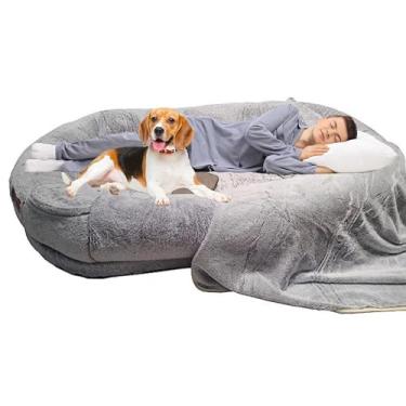 Imagem de LULUMAIC Cama de cachorro grande para animais de estimação, cama gigante para cães quente e super macia no inverno, luxuosa, de pele sintética, para cães, cama gigante (cinza claro 190 x 120 cm)
