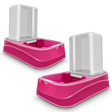 Imagem de Kit Comedouro Bebedouro Dupla Função Cães e Gatos Automatico 1,5 litros (Rosa)