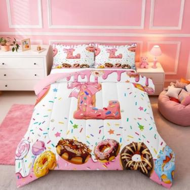 Imagem de Erosebridal Conjunto de cama infantil com laço rosa, tamanho casal, feminino, coquete, donut, monograma personalizado, G, colcha de microfibra macia, nó de borboleta, princesa, letra G, decoração de