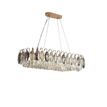 Imagem de Luminária pendente de cristal pós-moderna de luxo - Iluminação principal simples e elegante para sala de estar | Zhongshan Home Decoration, adequada para quarto e sala de jantar (oval de 80