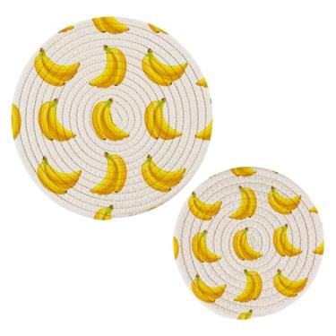 Imagem de Blueangle Pacote com 2 trivets de banana amarelos para pratos quentes - suportes de panela resistentes ao calor, almofadas quentes trançadas e porta-copos - tapetes de mesa duráveis para cozinhar