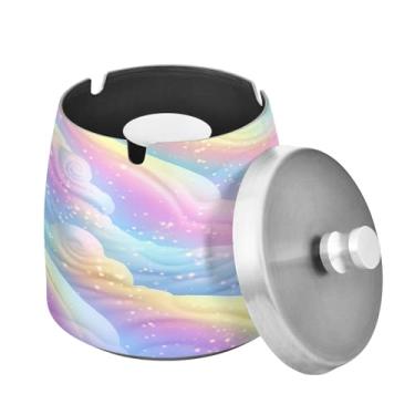 Imagem de Blueangle Cinzeiro em espiral de sorvete arco-íris com tampa para cigarros, à prova de vento/à prova de chuva, aço inoxidável, sem fumaça, inodoro, cinzeiro para uso interno ou externo (221)