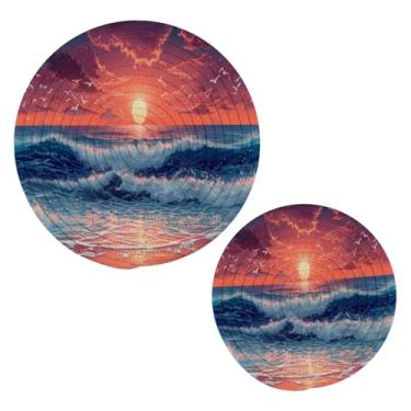 Imagem de Blueangle 2 peças de suporte de panela para trivet ondas de praia - conjunto de pegadores de panela de tecido redondo - almofadas quentes trançadas de algodão - porta-copos - tapetes de mesa para