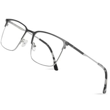 Imagem de Saraudy Óculos de lente transparente para homens, armação leve para homens, óculos sem grau, lentes substituíveis, Prateado, cinza, 55mm
