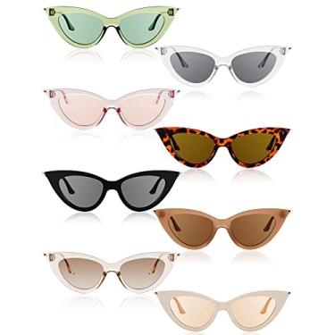 Imagem de Leinuosen 8 pares de óculos de sol retrô olho de gato vintage colorido feminino vidro para festa, Cores mistas, as pictures shown
