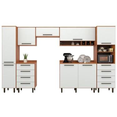 Imagem de Armário De Cozinha Completa 8 Portas 8 Gavetas Grécia Madeirado/Off Wh