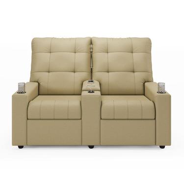 Imagem de Poltrona Reclinável Para Cinema Parma 2 Lugares Baú Usb Pu Bege Fh1 - D'rossi