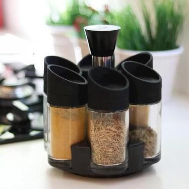 Imagem de Porta Condimentos 6 Peças Frascos Temperos Culinário Suporte Aço Inoxi