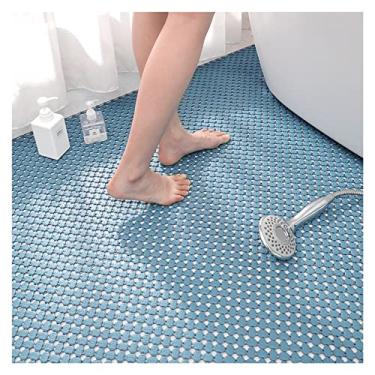 Imagem de VXHCS Tapetes de banho, azulejos de PVC interligados sem seda evitam acúmulo de água, com orifício de drenagem decorativo para banheiros, saunas, spas (azul)