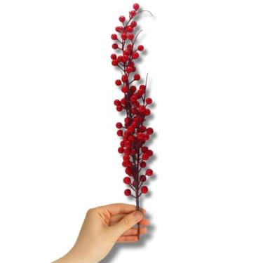 Imagem de Galho Decorativo, Azevinho 68cm com Frutinhas Vermelhas | Haste Natalina Realista para Arranjos, Árvores, Guirlandas e Decoração de Festas | Enfeite de Natal e Festas de Final de Ano