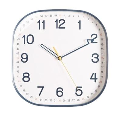 Imagem de Relógio de parede Relógio de parede quadrado silencioso com moldura azul, alimentado por bateria. Combine livremente outros relógios para decoração de casa(10 inches)