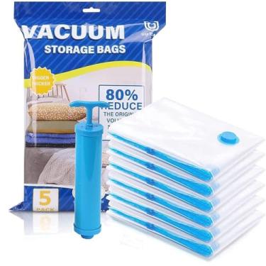 Imagem de MUESO Sacos de armazenamento a vácuo com bomba manual – Pacote com 5 sacos grandes que economizam espaço para roupas, cobertores, edredons e travesseiros – Sacos de compressão herméticos reutilizáveis