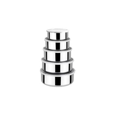 Imagem de Conjunto de Potes em Aço Inox com Tampas de Silicone, 5 Peças, 250ml a 1250ml, Moderno, para Saladas e Alimentos