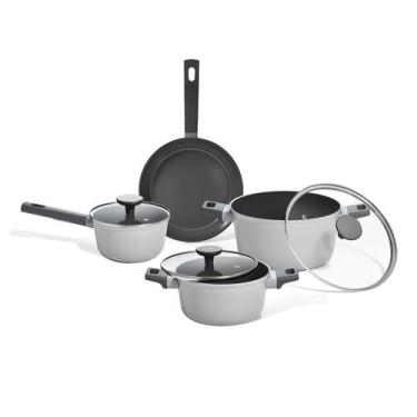 Imagem de jogo panelas antiaderente de cerâmica indução 4 peças cor cinza mou tr