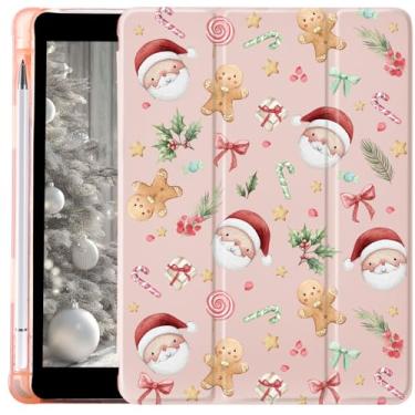 Imagem de MAYCARI Linda capa de Papai Noel com laço rosa para iPad 10,9 polegadas 10º Natal capa traseira de couro TPU macio com suporte para lápis (meninas mulheres)